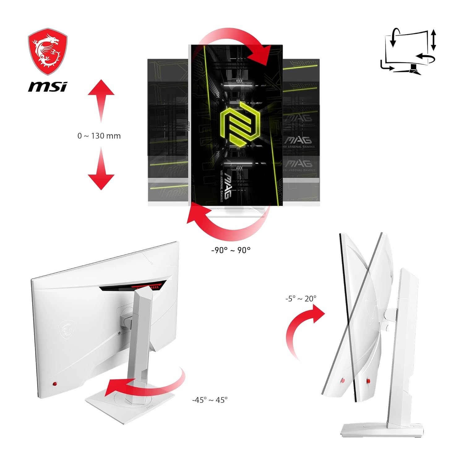 MSI MAG 274QRFW 27 Inch WQHD Gaming Monitor - 2560 x 1440 Rapid IPS Panel, 180 Hz / 1ms GtG, 123% sRGB Colour Gamut, Fan-Less Design, DisplayHDR 400 - DP 1.4a, HDMI 2.0b