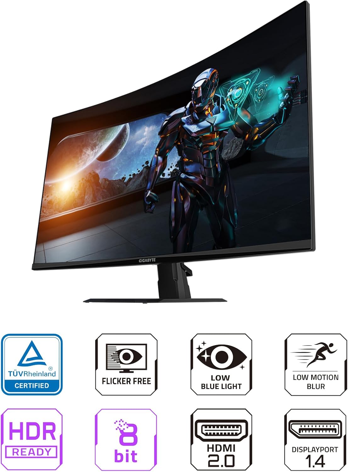 GIGABYTE 32-inch QHD Curved Gaming Monitor with 165Hz refresh rate, 1ms response time, and AMD Free Sync Premium technology for smooth and immersive gameplay. Ideal for gamers and professionals seeking high performance.