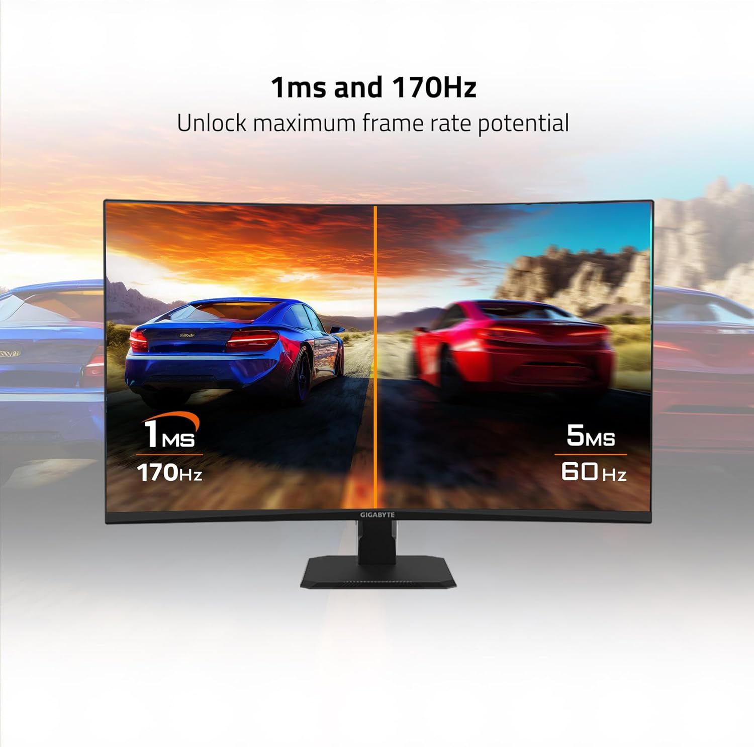 GIGABYTE 32-inch QHD Curved Gaming Monitor with 165Hz refresh rate, 1ms response time, and AMD Free Sync Premium technology for smooth and immersive gameplay. Ideal for gamers and professionals seeking high performance.