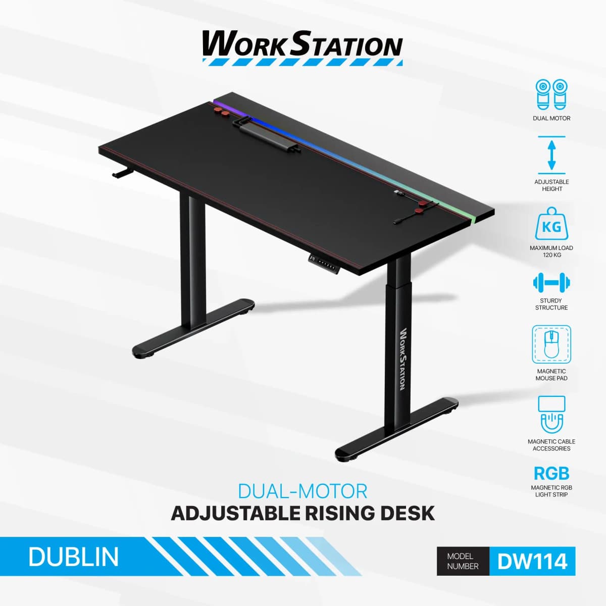 FANTECH DW114 DUBLIN Workstation Dual Motor Adjustable Rising Magnetic Des - 3
