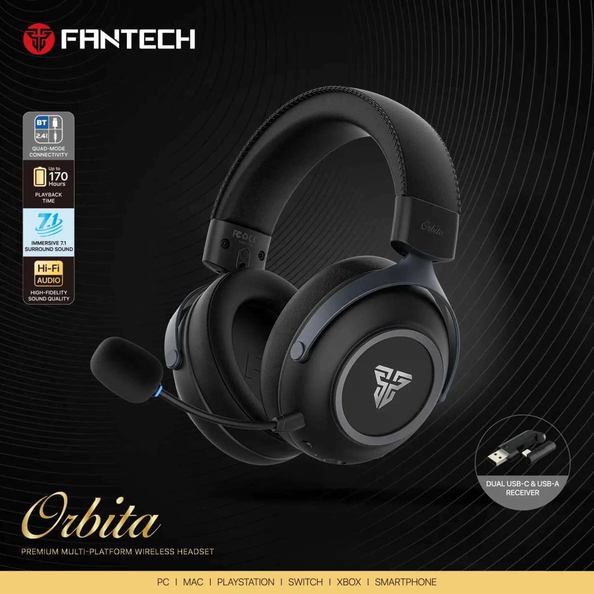 FANTECH Orbita WHG07 2.4G Bluetooth Wireless Gaming Headset-Black - 5