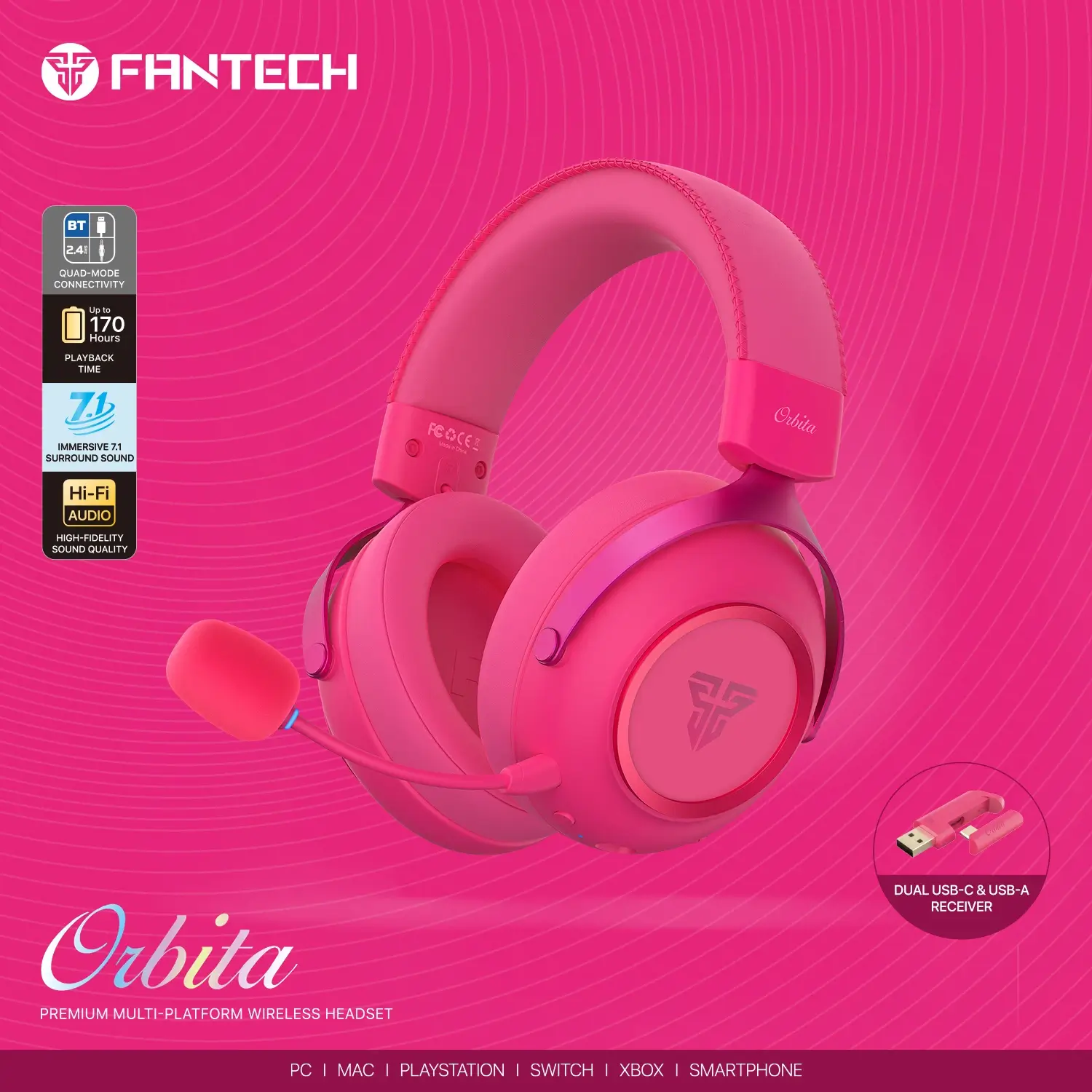 FANTECH Orbita WHG07 2.4G Bluetooth Wireless Gaming Headset-Black - 6