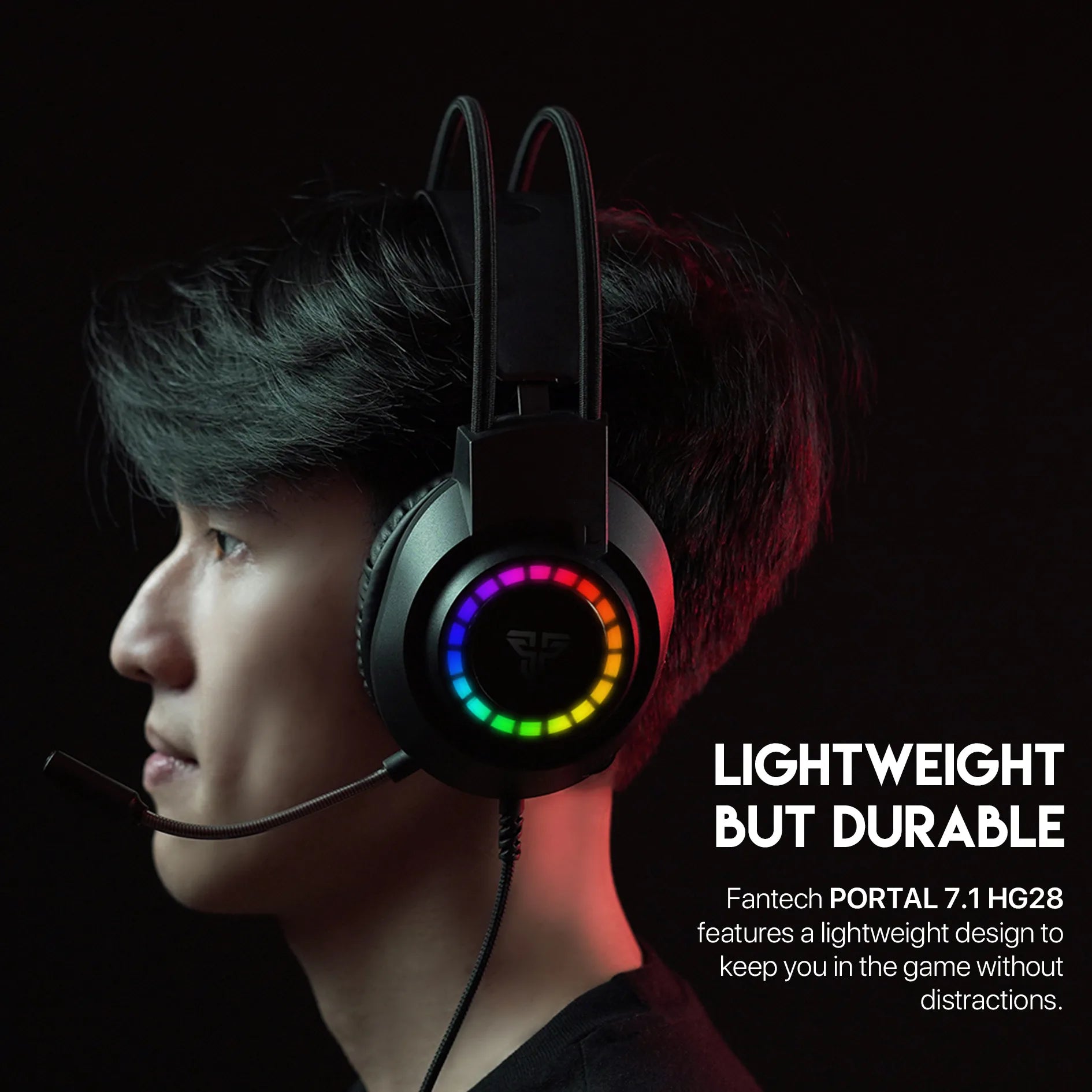 سماعات رأس الألعاب Fantech PORTAL 7.1 HG28 RGB GAMING HEADSET باللون الأسود