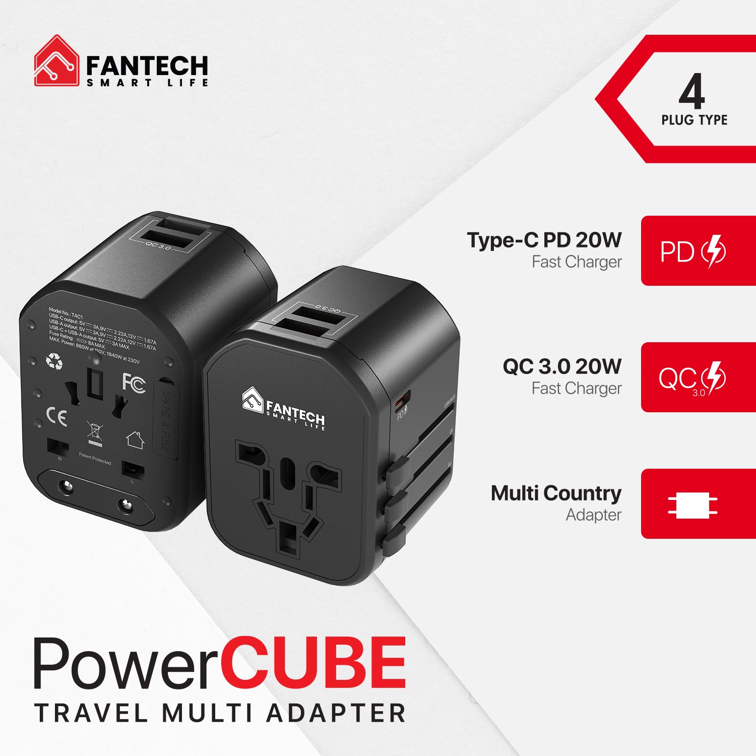 FANTECH TAC1 POWERCUBE محول متعدد للسفر