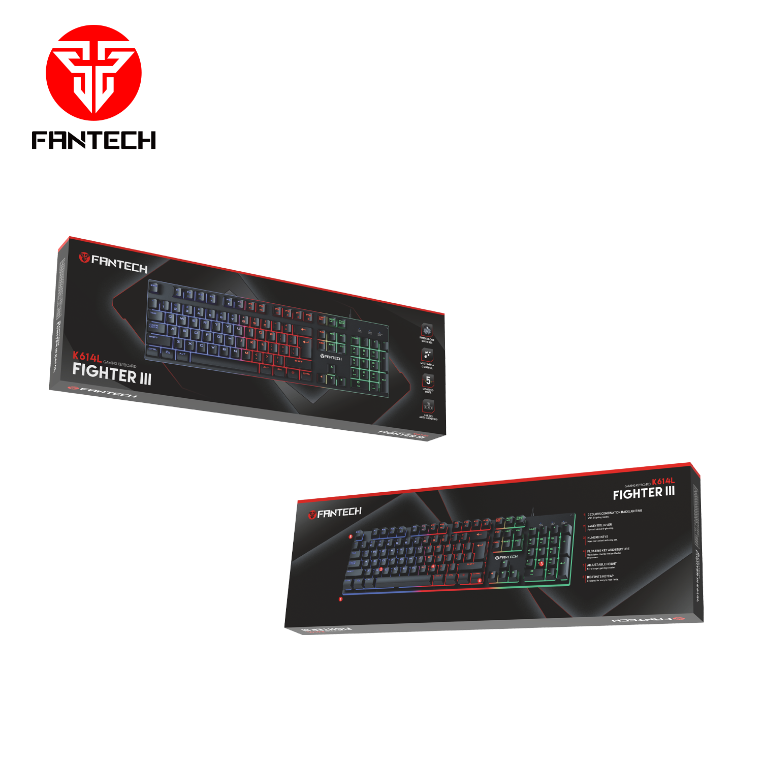 Fantech Fighter III K614L Gaming Keyboard with 3 Backlit Mode, 26 Keys Anti Ghosting