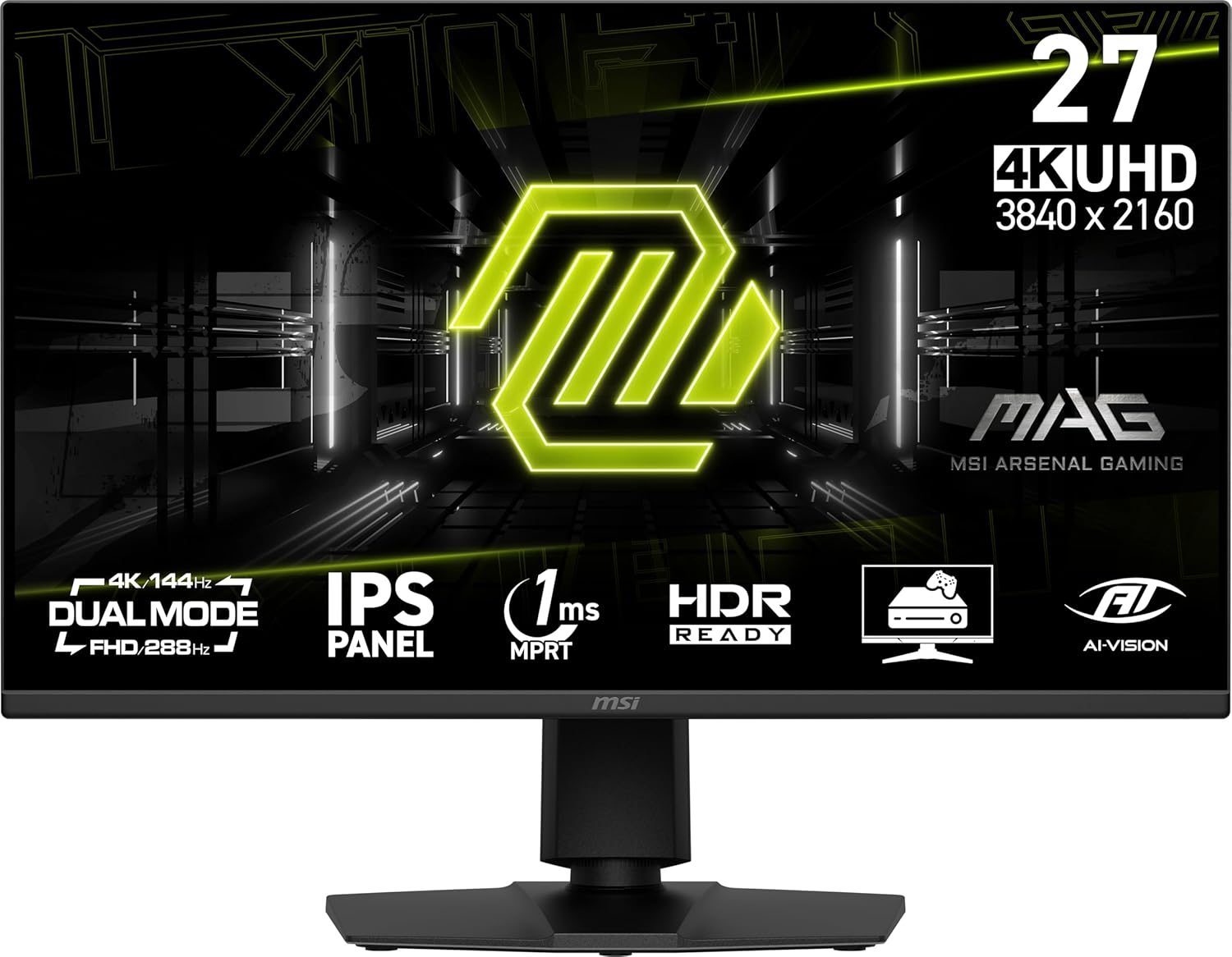 MSI MAG 275UPD E14 27-inch 3840 x 2160 (UHD) Gaming Monitor, 288Hz, Adaptive-Sync, HDMI, DisplayPort, VESA Mountable, Tilt, Height Adjustable, Speaker, 1ms, Black
