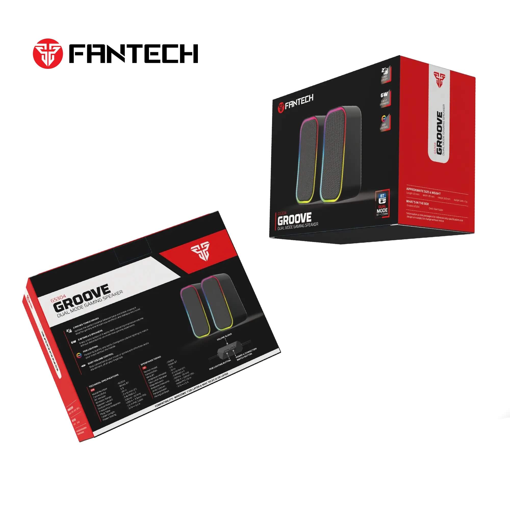 FANTECH GS304 GROOVE DUAL MODE CONNECTION GAMING SPEAKER - BLACK