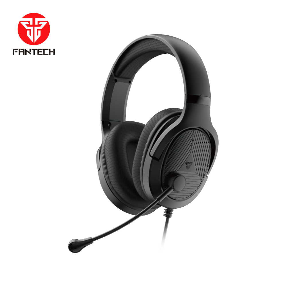 Black FANTECH HG20 wired gaming headset featuring cushioned ear cups, an adjustable headband, high-quality boom microphone, and immersive sound performance for long gaming sessions.