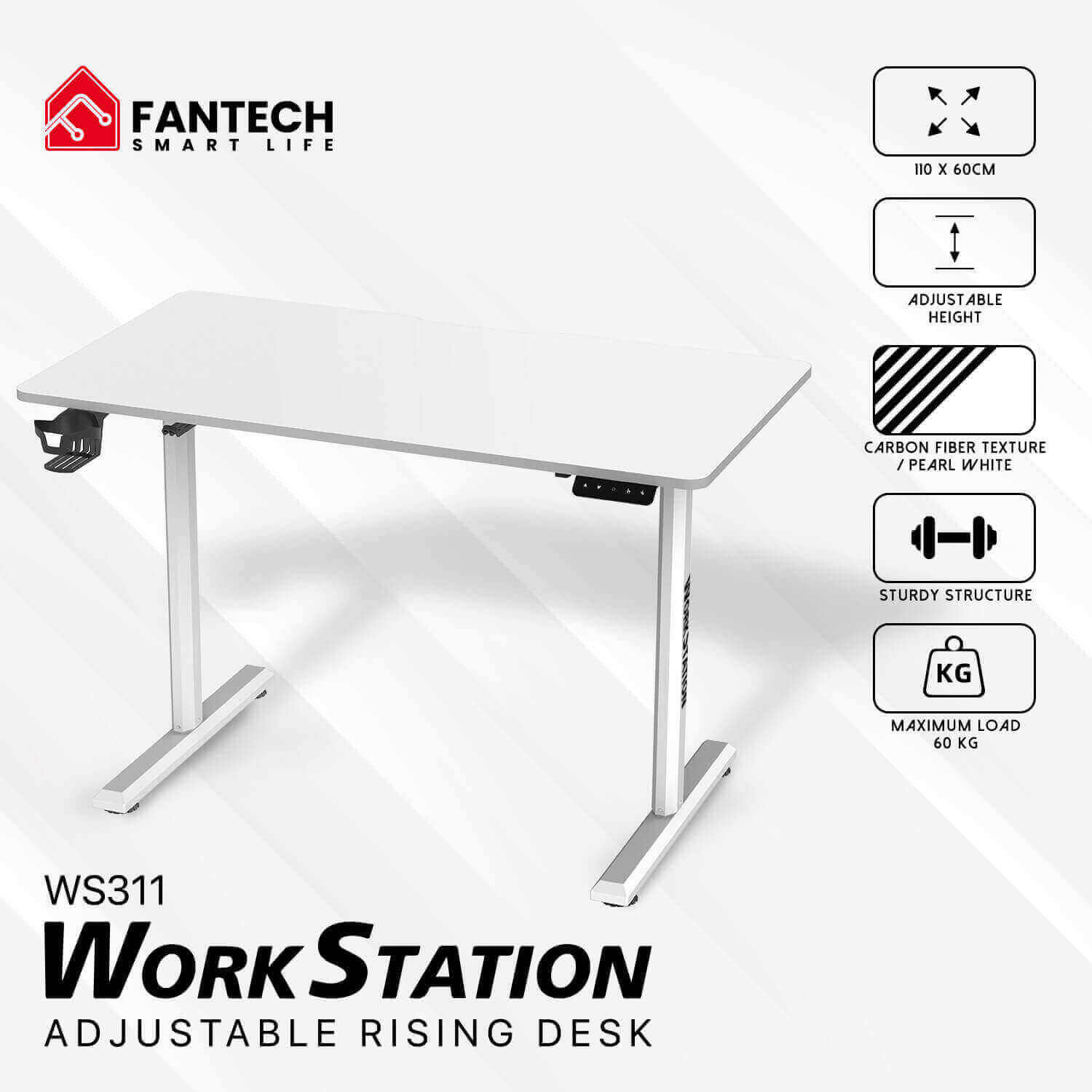 FANTECH WORKSTATION WS311 ADJUSTABLE RISING DESK – WHITE
