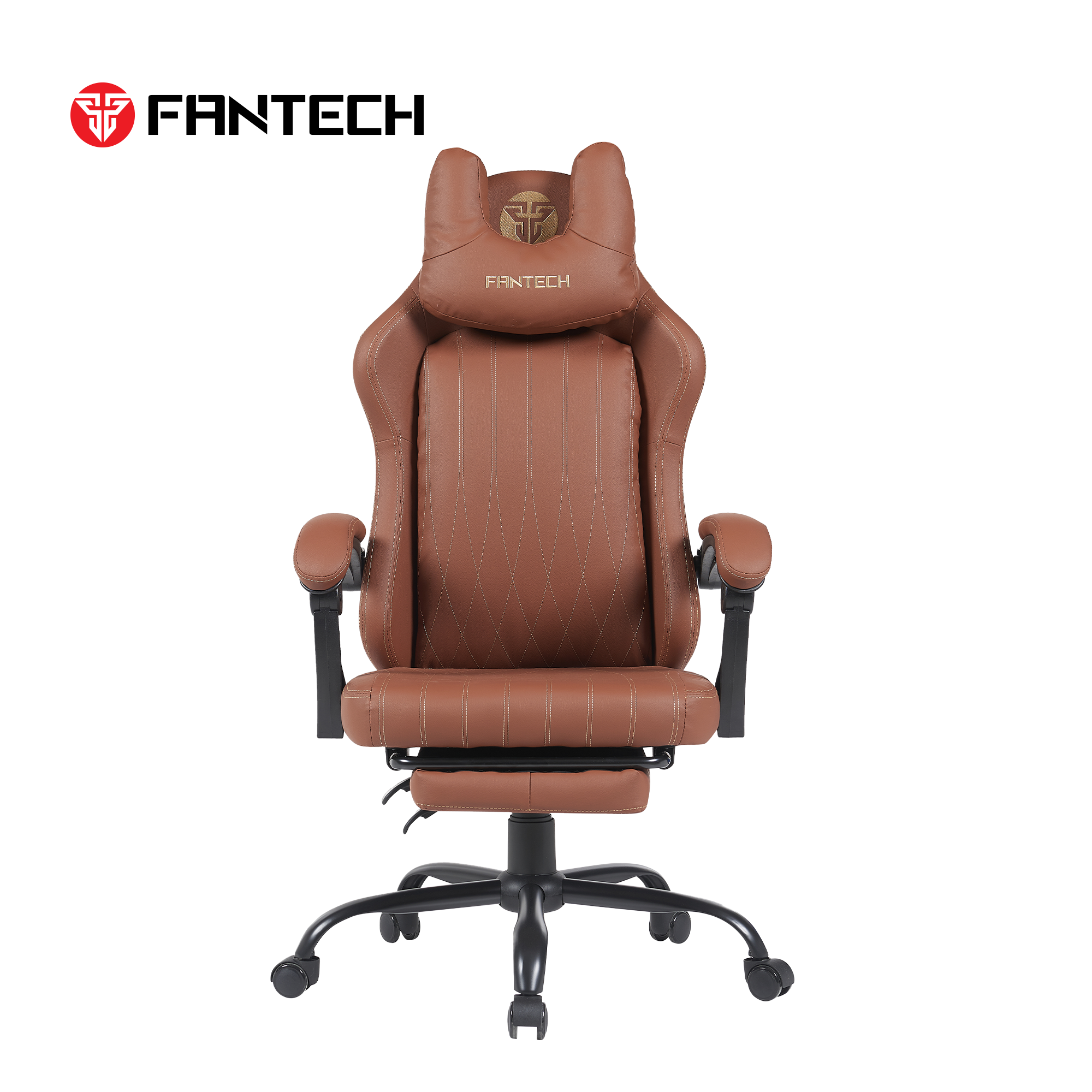 Fantech Alpha GC-185 ergonomic gaming chair in brown, featuring premium leather upholstery, adjustable armrests, lumbar support, and a reclining backrest for ultimate comfort during long gaming sessions.