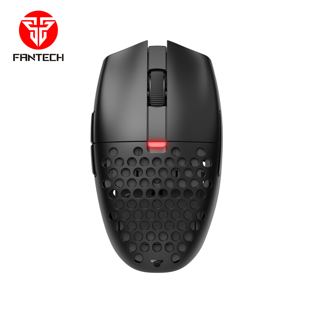 Fantech Aria XD7 white wireless gaming mouse with an ultra-lightweight honeycomb shell design, ergonomic shape, high-precision sensor, and customizable RGB lighting for enhanced gaming performance.