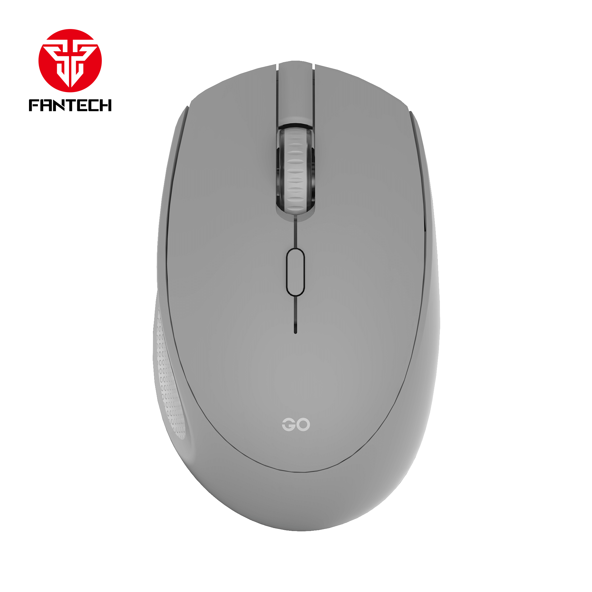 Fantech GO wireless mouse in sleek gray color, designed for smooth navigation and ergonomic comfort. Features a silent click design, precision tracking, and a modern minimalist aesthetic, ideal for both work and gaming setups.