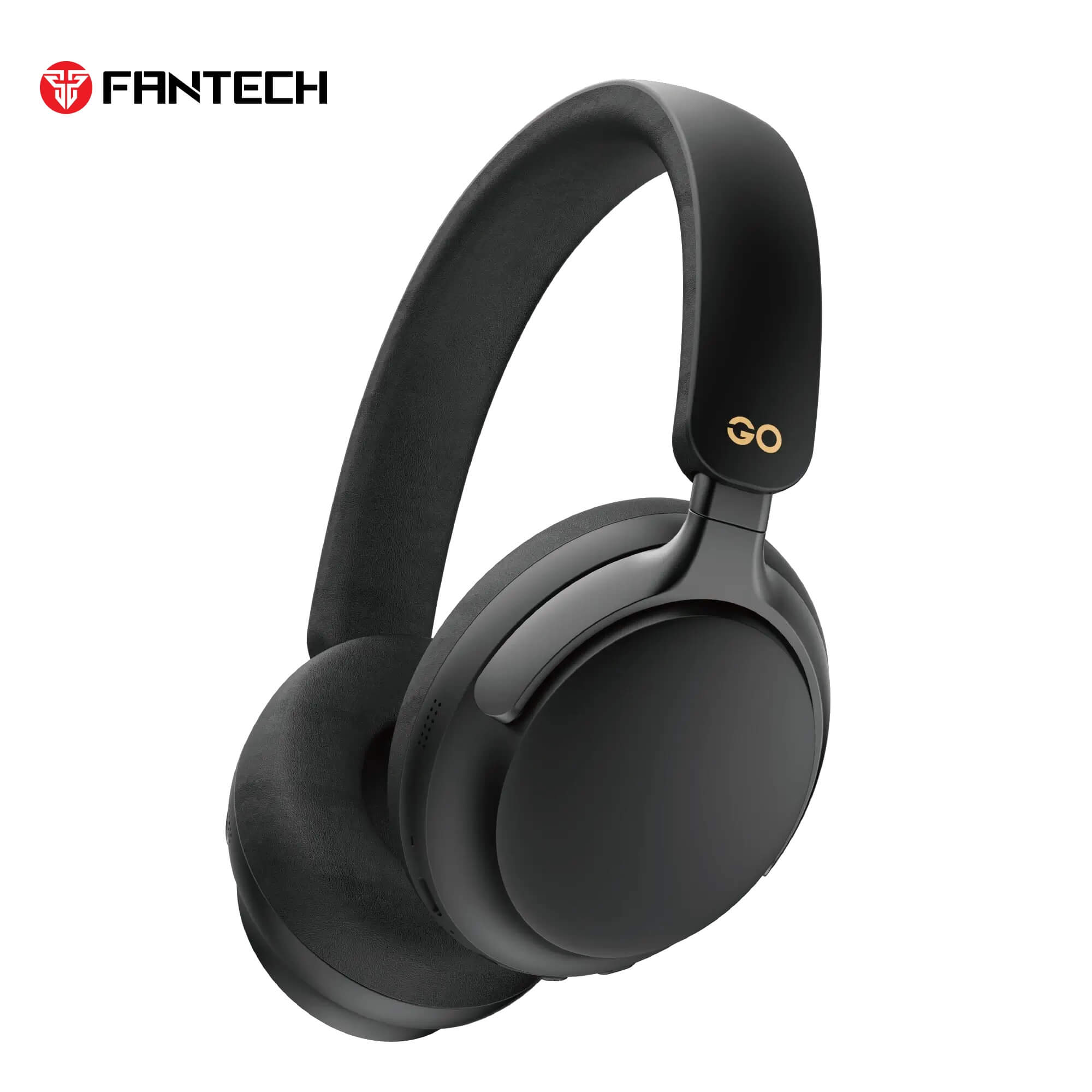 Fantech WH01 Go wireless over-ear headphones in sleek black design, featuring Bluetooth connectivity, noise isolation, soft ear cushions, and high-quality audio for an immersive listening experience.