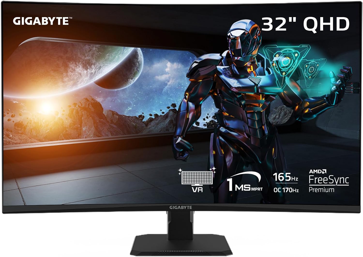 GIGABYTE 32-inch QHD Curved Gaming Monitor with 165Hz refresh rate, 1ms response time, and AMD Free Sync Premium technology for smooth and immersive gameplay. Ideal for gamers and professionals seeking high performance.