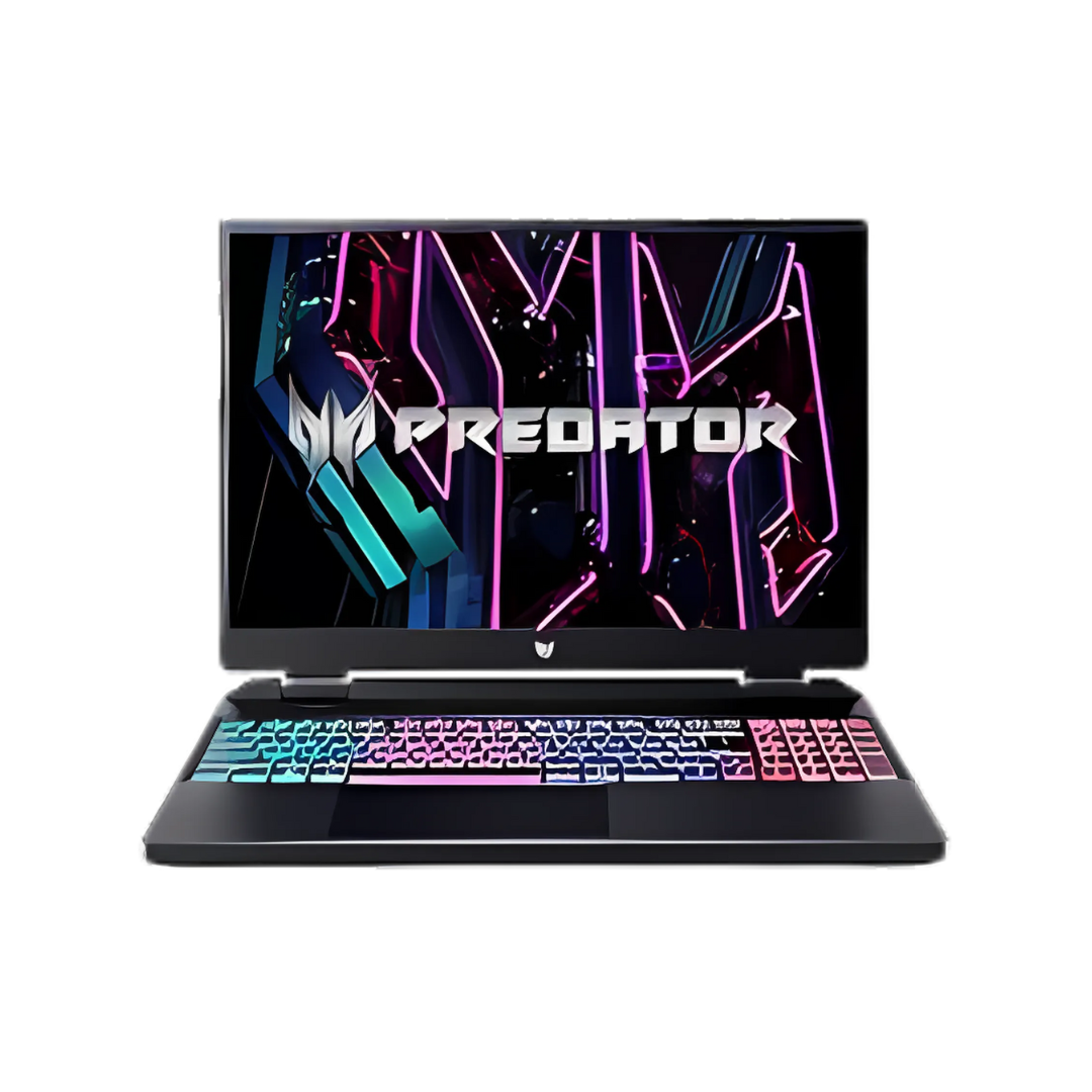 Acer Predator Helios 16 laptop, front view with screen on.
