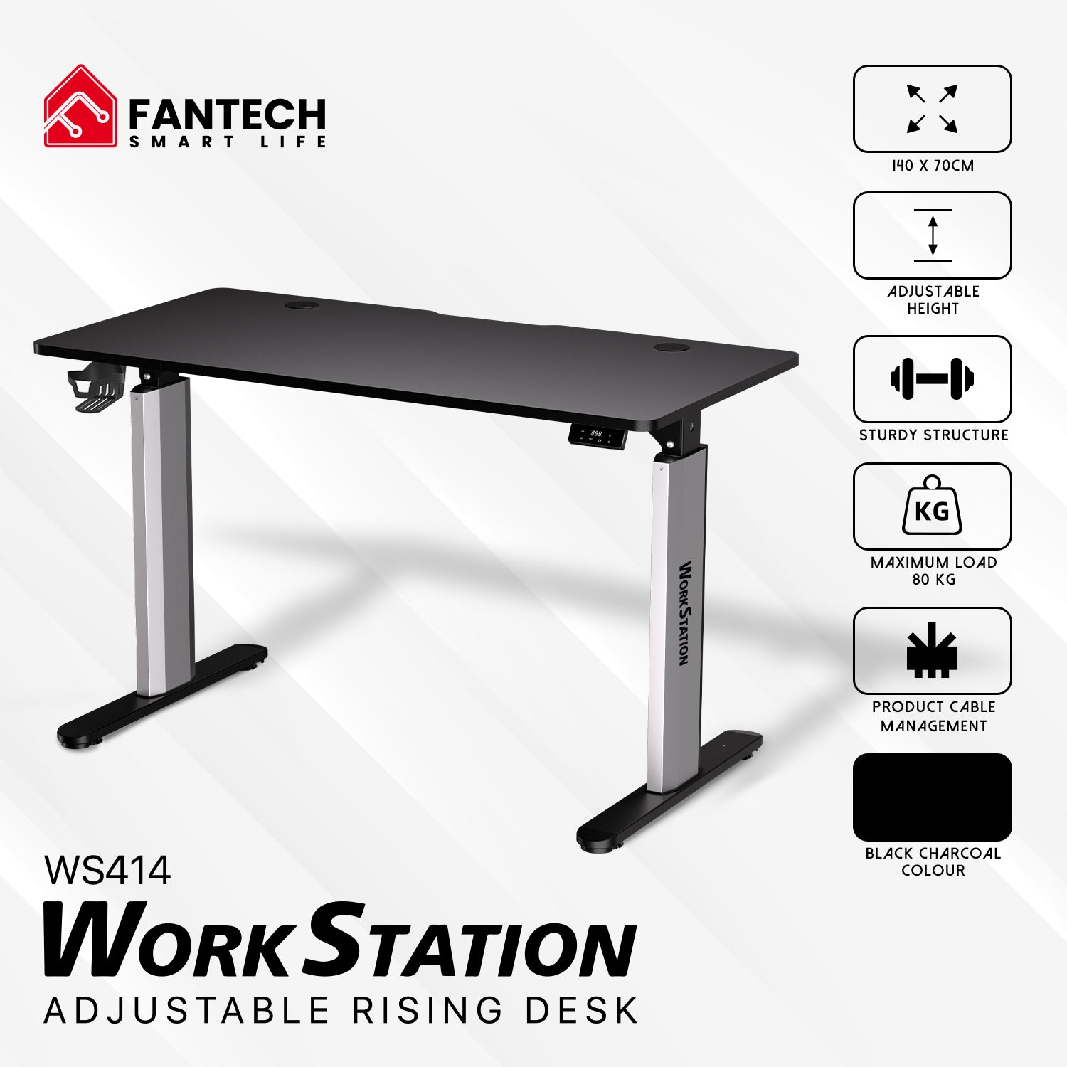 FANTECH WORKSTATION WS414 ADJUSTABLE RISING DESK – BLACK