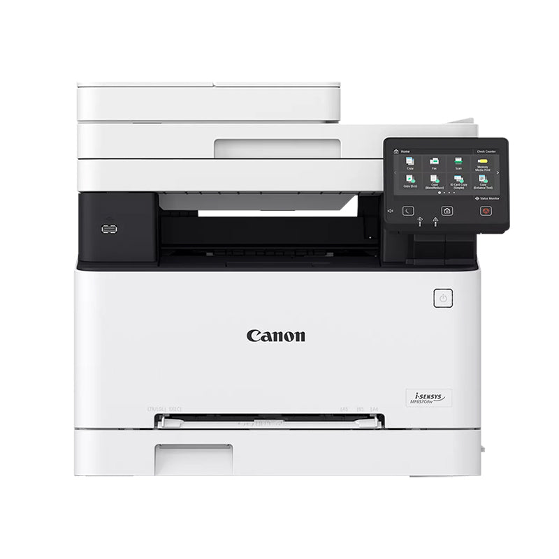 Canon i-SENSYS MF657Cdw color laser multifunction printer with touchscreen.