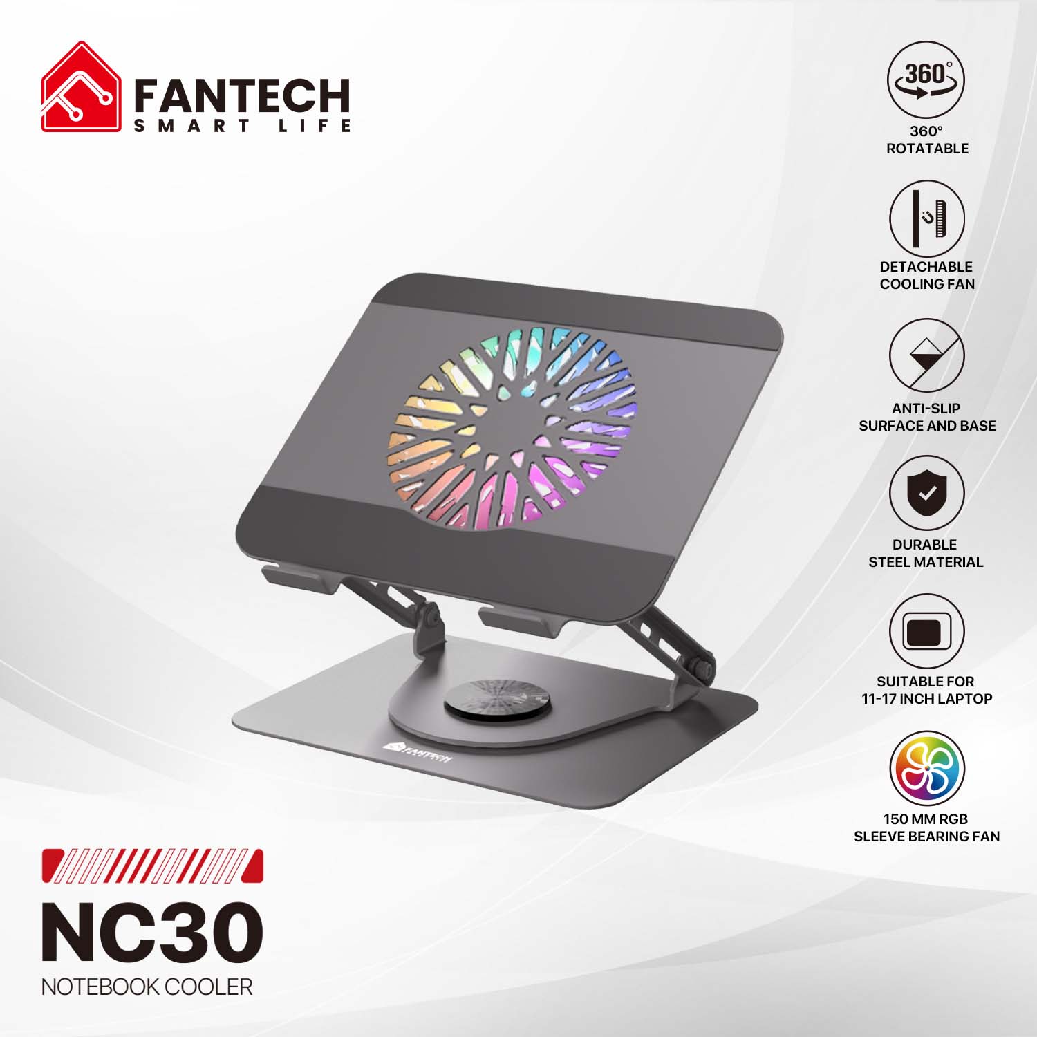 Fantech NC30 RGB LAPTOP COOLER 5 FAN NOTEBOOK COOLING PA