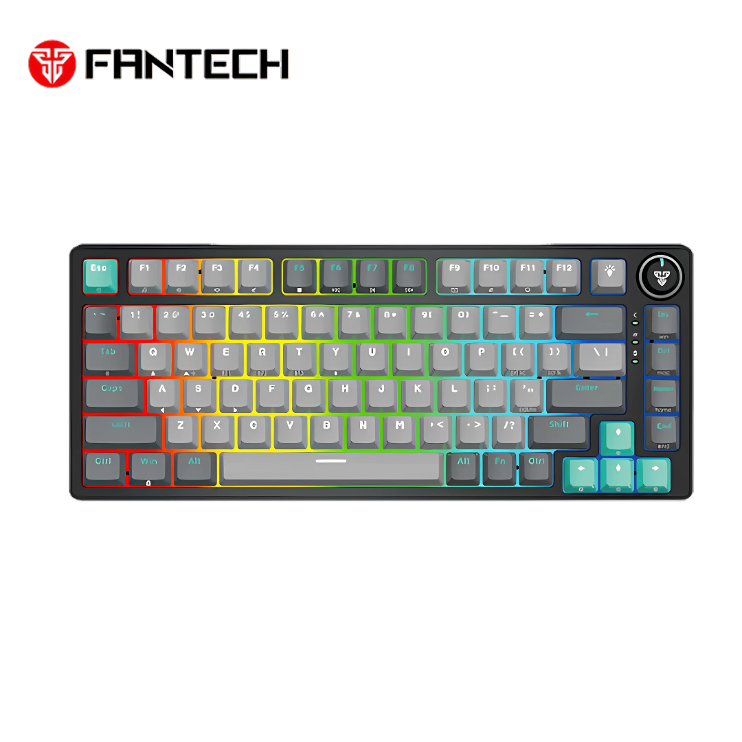Fantech Atom Pro 83 MK913 keyboard, top view with RGB lighting.