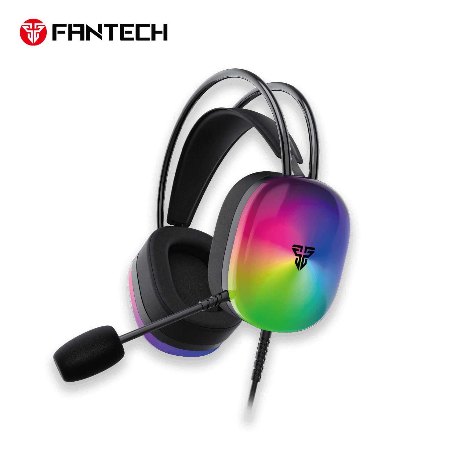 Fantech Aurora HG29 7.1 Surround Sound RGB USB Gaming Headset, black with rainbow earcups.