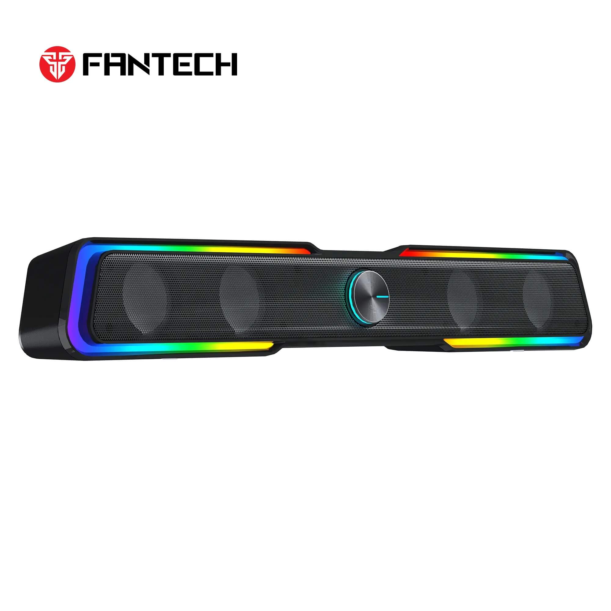 Fantech Beat Bar GS305 speakers, black, with RGB side lighting.