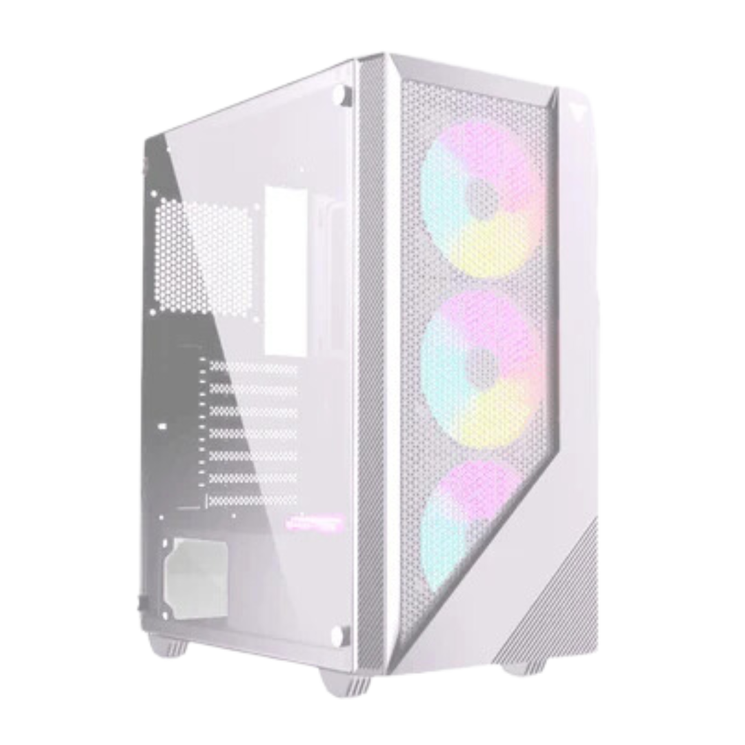 Fantech CG77 mid-tower PC case, white with RGB fans.