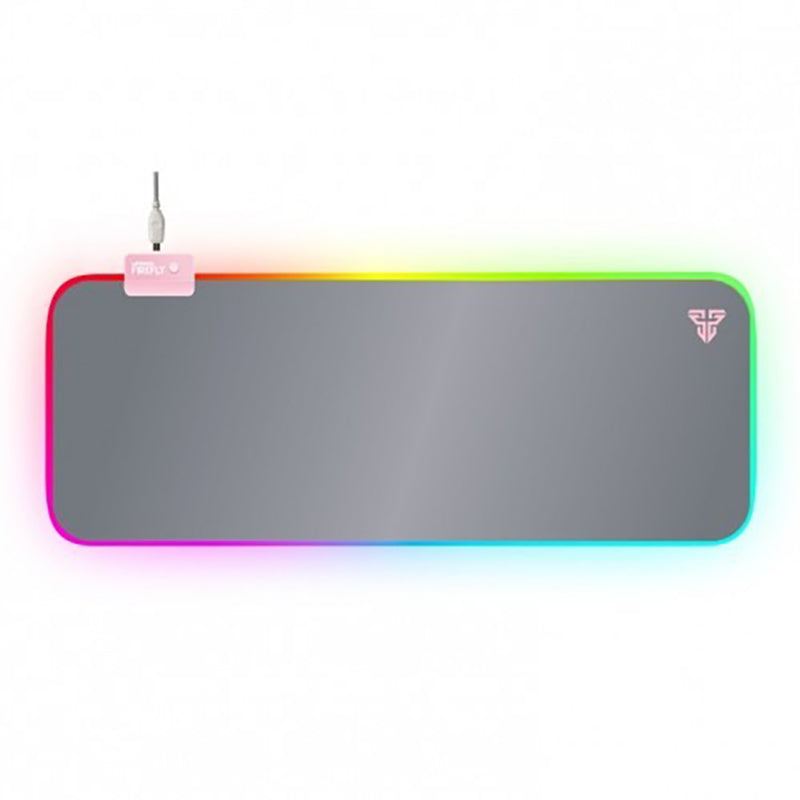 Fantech Firefly MPR800S RGB gaming mousepad, gray surface with rainbow LED edges.
