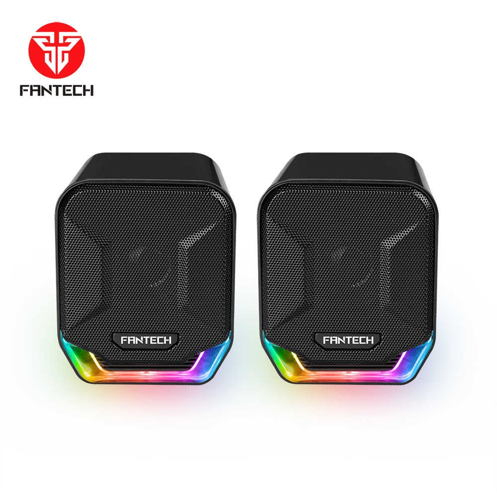 Fantech GS202 Helios V2 speakers, black, with RGB lighting.