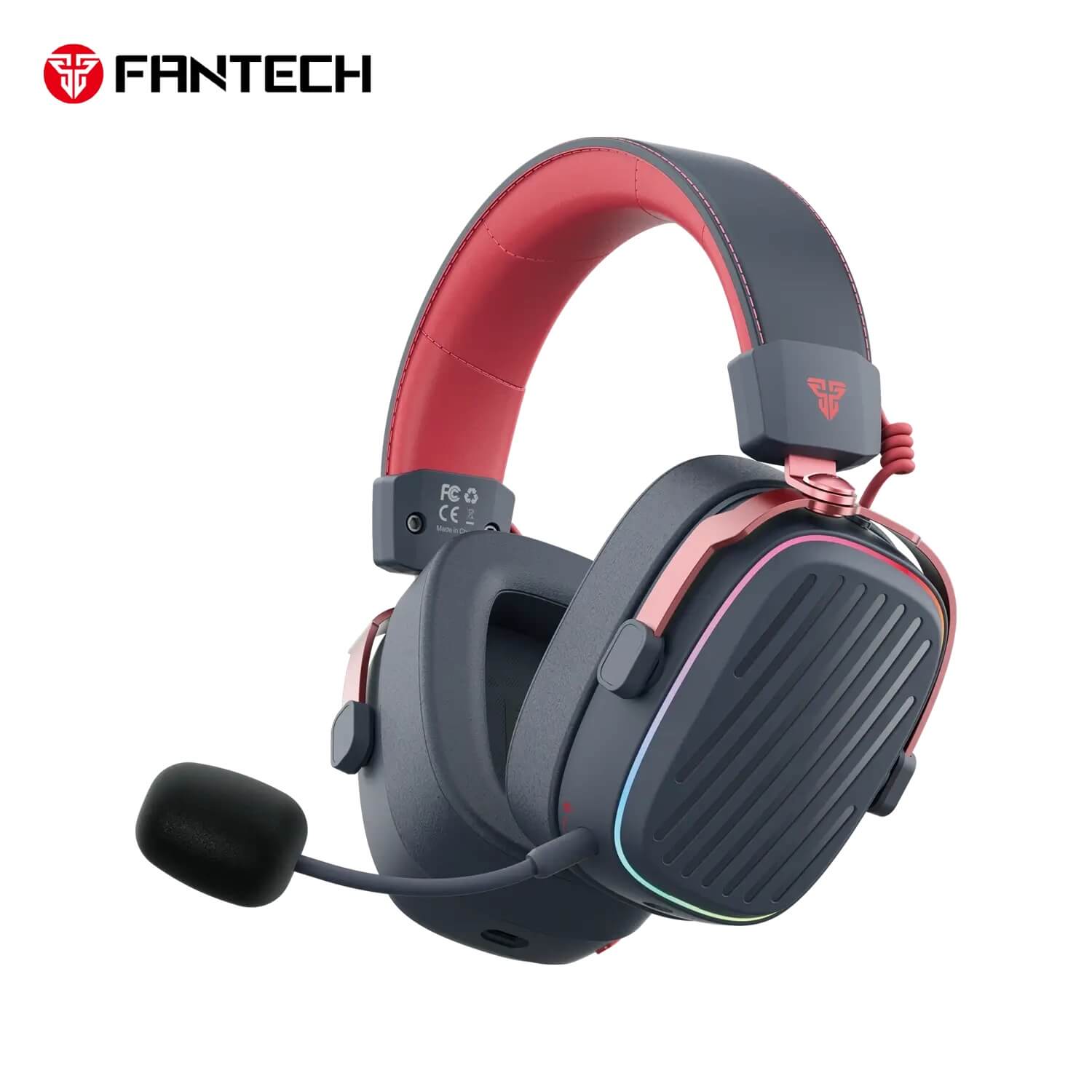 Fantech Harmony Pro gaming headset, gray and red, with microphone.