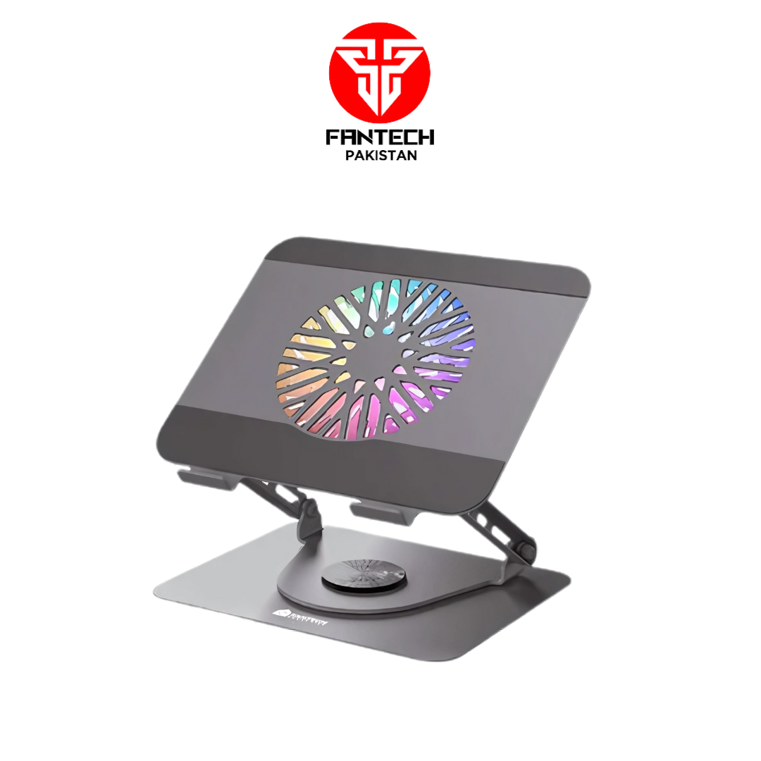 Fantech Motus LS101 laptop stand, gray, with cooling fan.