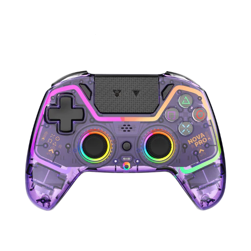 Fantech Nova Pro WGP14V2, transparent gaming controller with RGB lighting.