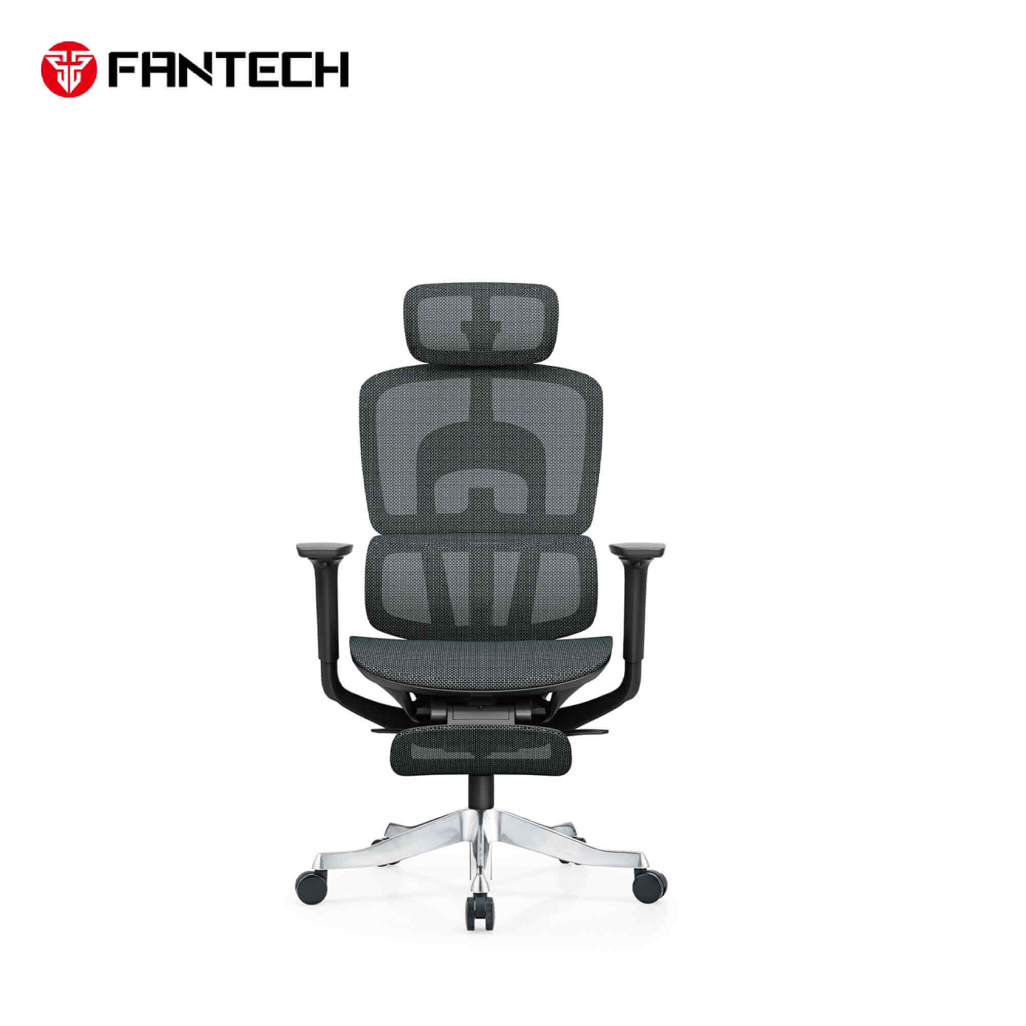 Fantech OCA258 ergonomic office chair, gray, with adjustable headrest.