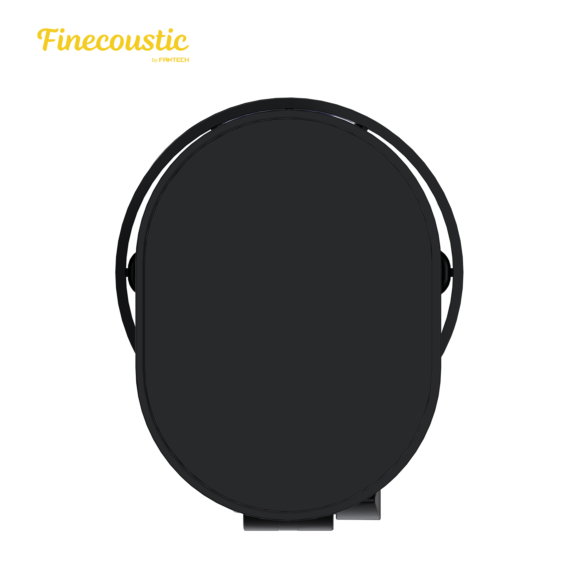 Front view of Fantech WFM1 Finecoustic RESONO wireless condenser microphone detachable pop filter with rounded metal mesh design mounted on adjustable arm.