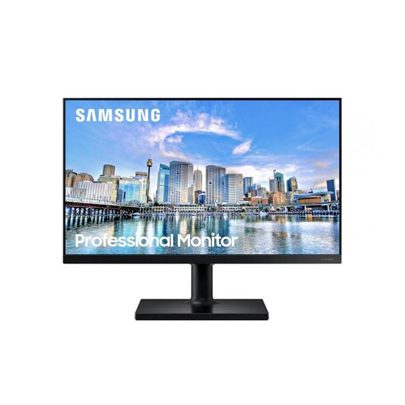 Samsung Professional Monitor displaying a city skyline over water.