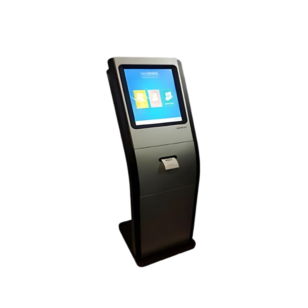 Wavetec ticket dispensing kiosk, with touchscreen and ticket printer.