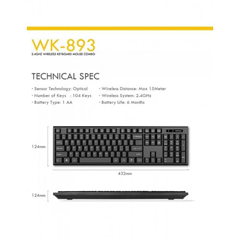 FANTECH WK-893 New Office Wireless Keyboard Mouse and Free MP25 -Value Combo Set