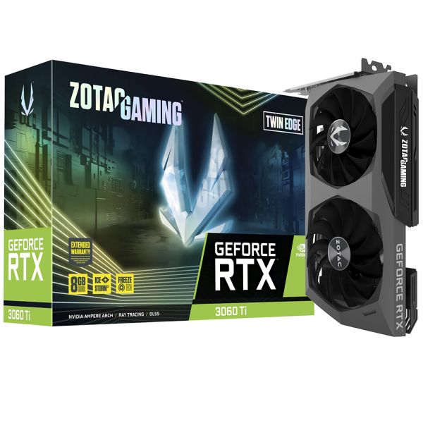 Zotac GeForce RTX 3060 Ti Twin Edge graphics card with box.