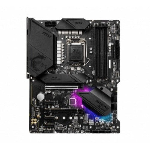 MSI MPG Z490 GAMING PLUS motherboard with RGB lighting.