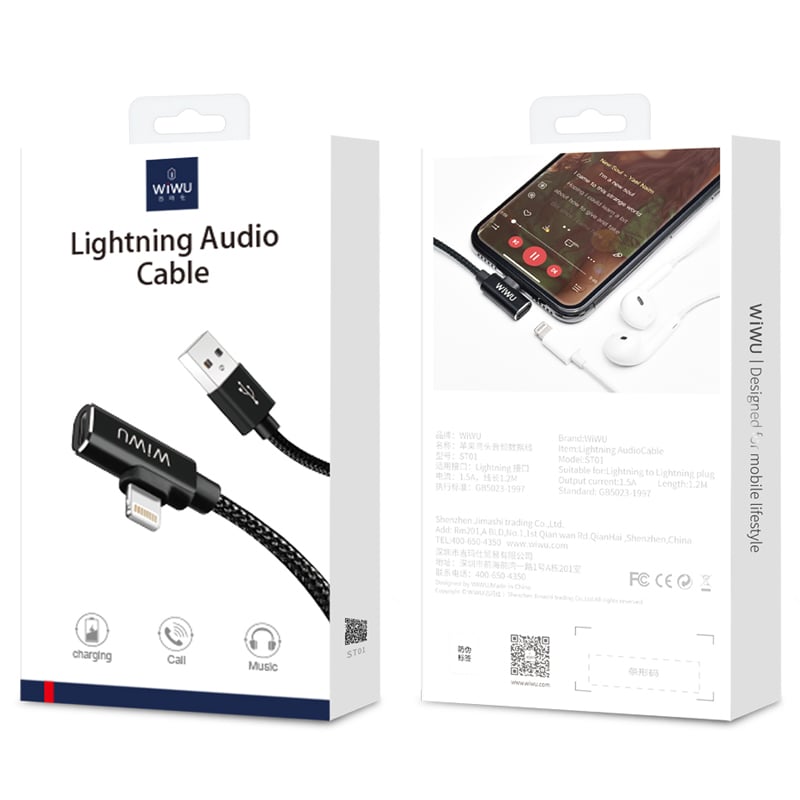 WiWU ST01 Lightning audio cable packaging.
